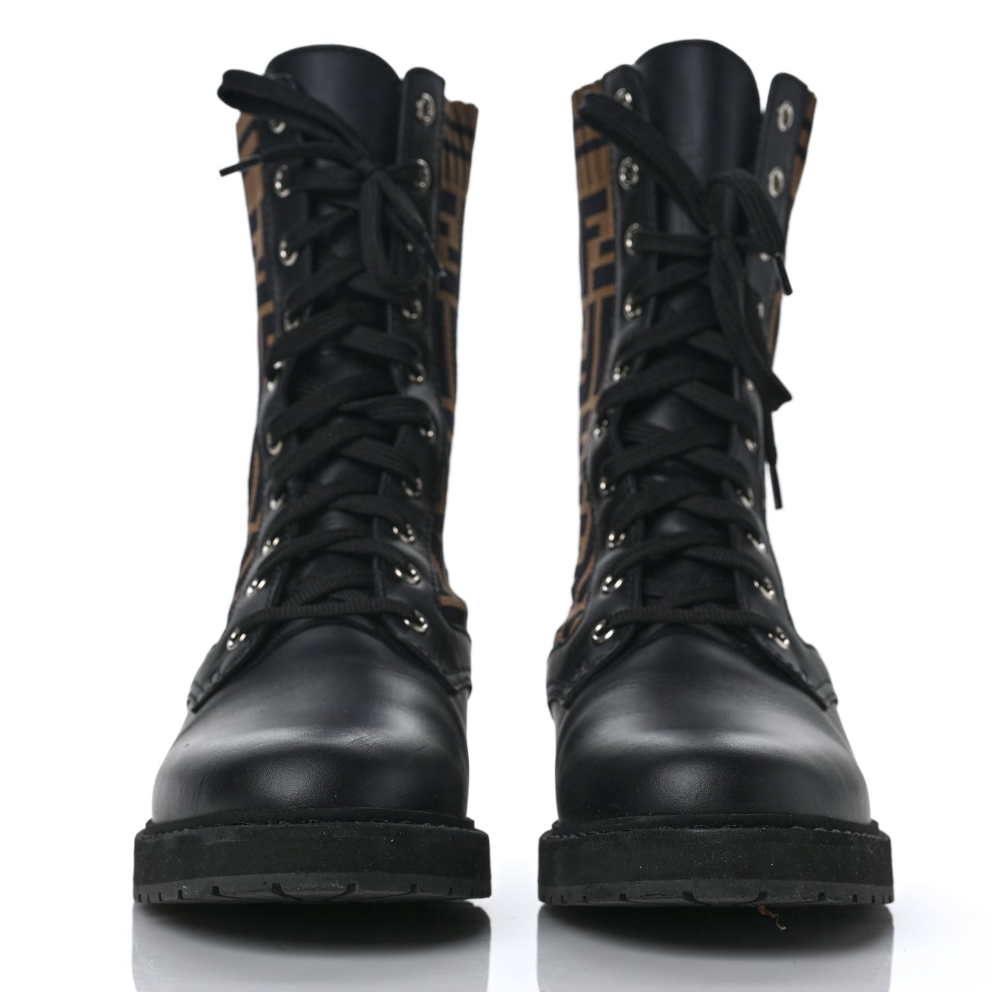 Calfskin Stretch Fabric FF Rockoko Biker Boots 40 Black Tobacco