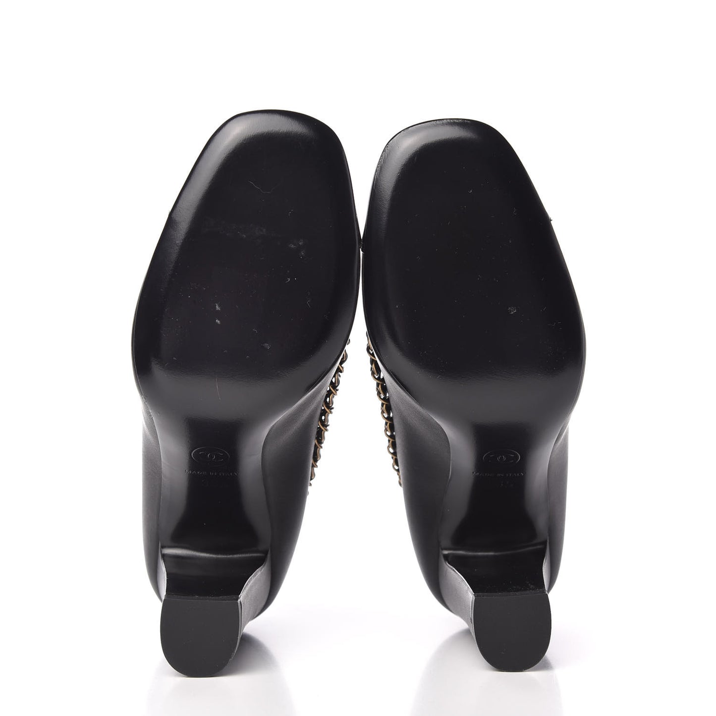 Calfskin Patent Calfskin Chain Cap Toe Pumps 36.5 Black
