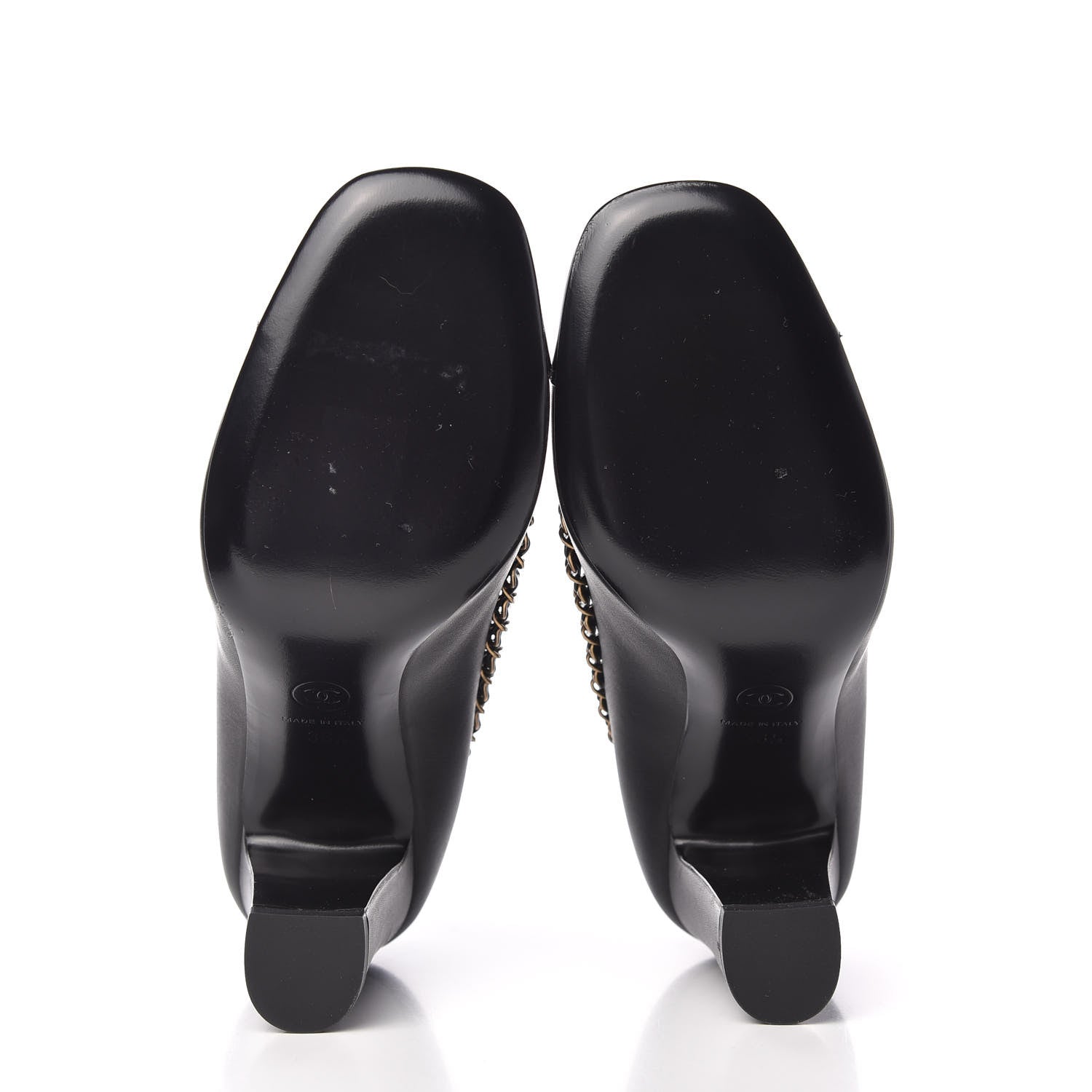 Chanel Calfskin Patent Calfskin Chain Cap Toe Pumps 36.5 Black 5 of 9