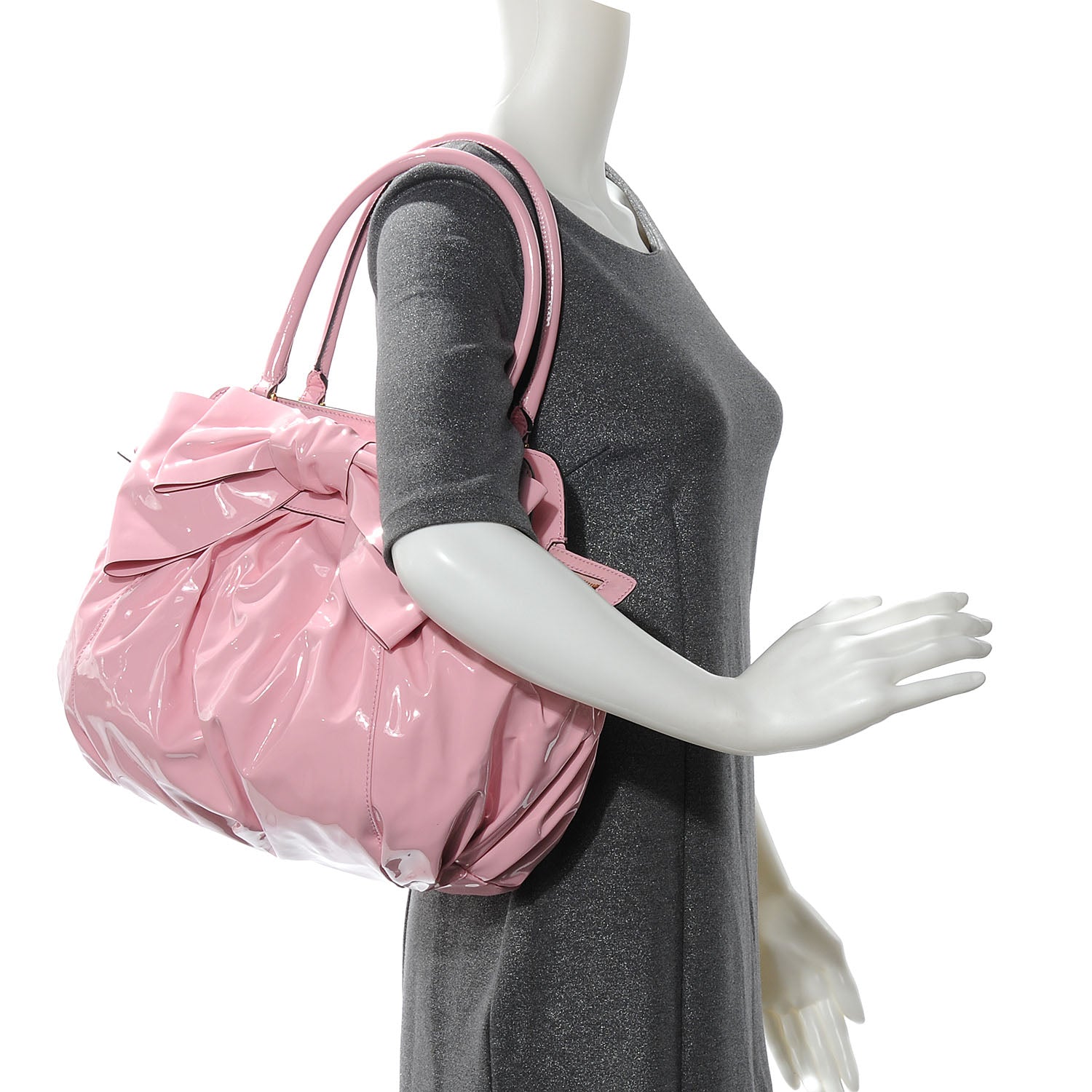 Valentino Garavani Patent Lacca Double Handle Bow Bag Pop Gardenia 2 of 8