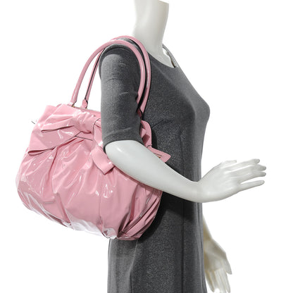 Valentino Garavani Patent Lacca Double Handle Bow Bag Pop Gardenia 2 of 8