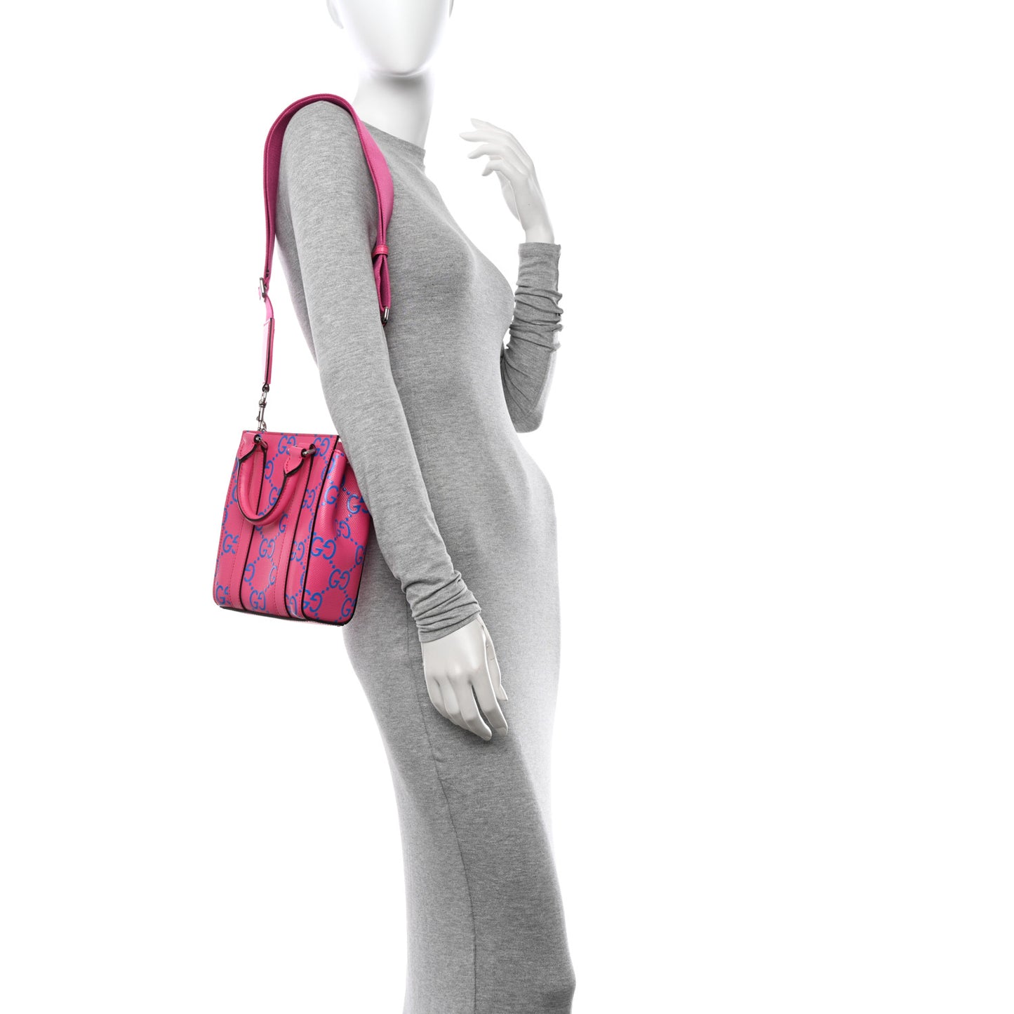 Calfskin GG Tennis Embossed Mini Tote Bag Modern Fucsia Modern Blue