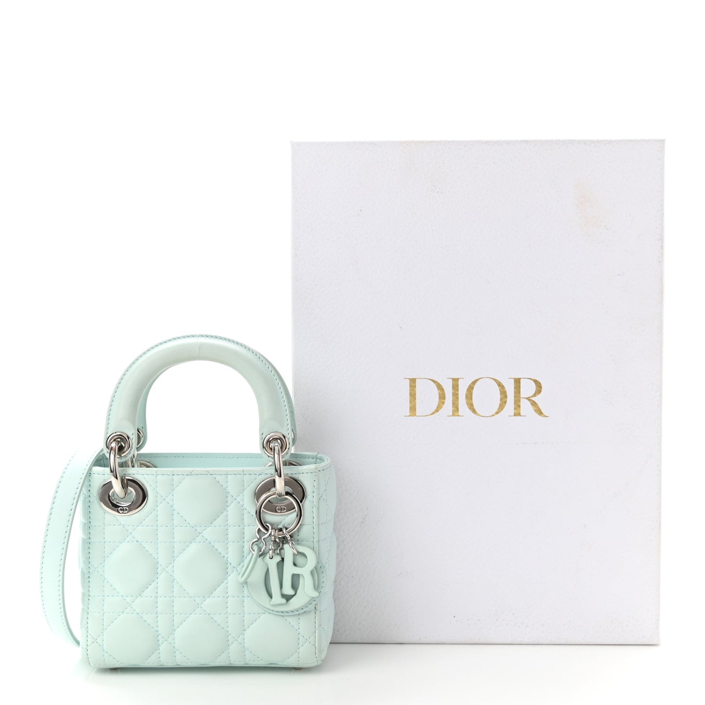 Lambskin Cannage Micro Lady Dior Turquoise