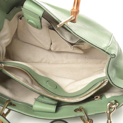 Gucci Pebbled Calfskin Medium Bamboo Shopper Tote Green 5 of 15