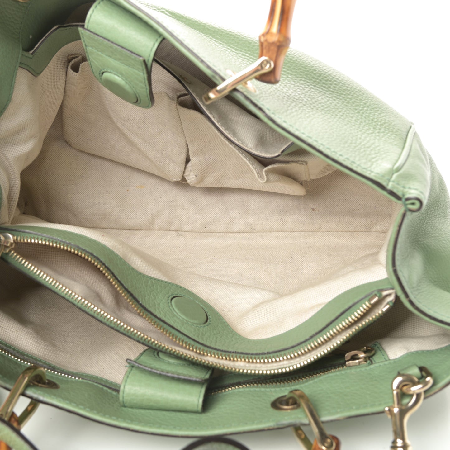 Pebbled Calfskin Medium Bamboo Shopper Tote Green