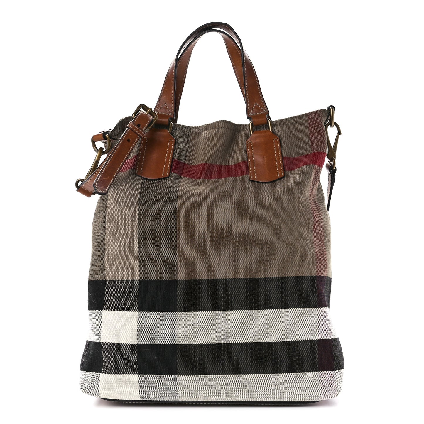 Canvas Mega Check Medium Tottenham Brit Tote Saddle Brown