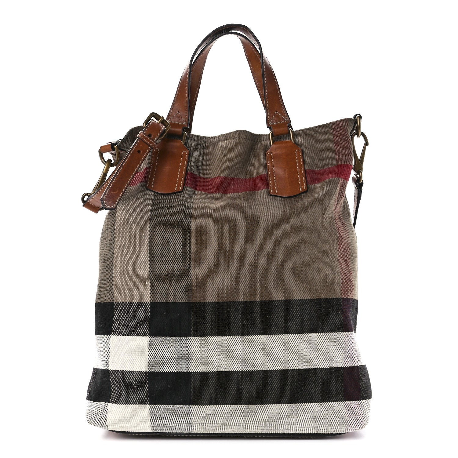Burberry Canvas Mega Check Medium Tottenham Brit Tote Saddle Brown 1 of 11
