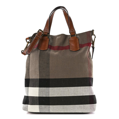 Burberry Canvas Mega Check Medium Tottenham Brit Tote Saddle Brown 1 of 11