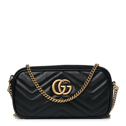 Gucci Calfskin Matelasse Mini GG Marmont Chain Crossbody Bag Black 1 of 11