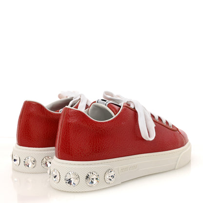 Miu Miu Crackled Goatskin Crystal Sneakers 39 Rosso 5 of 10
