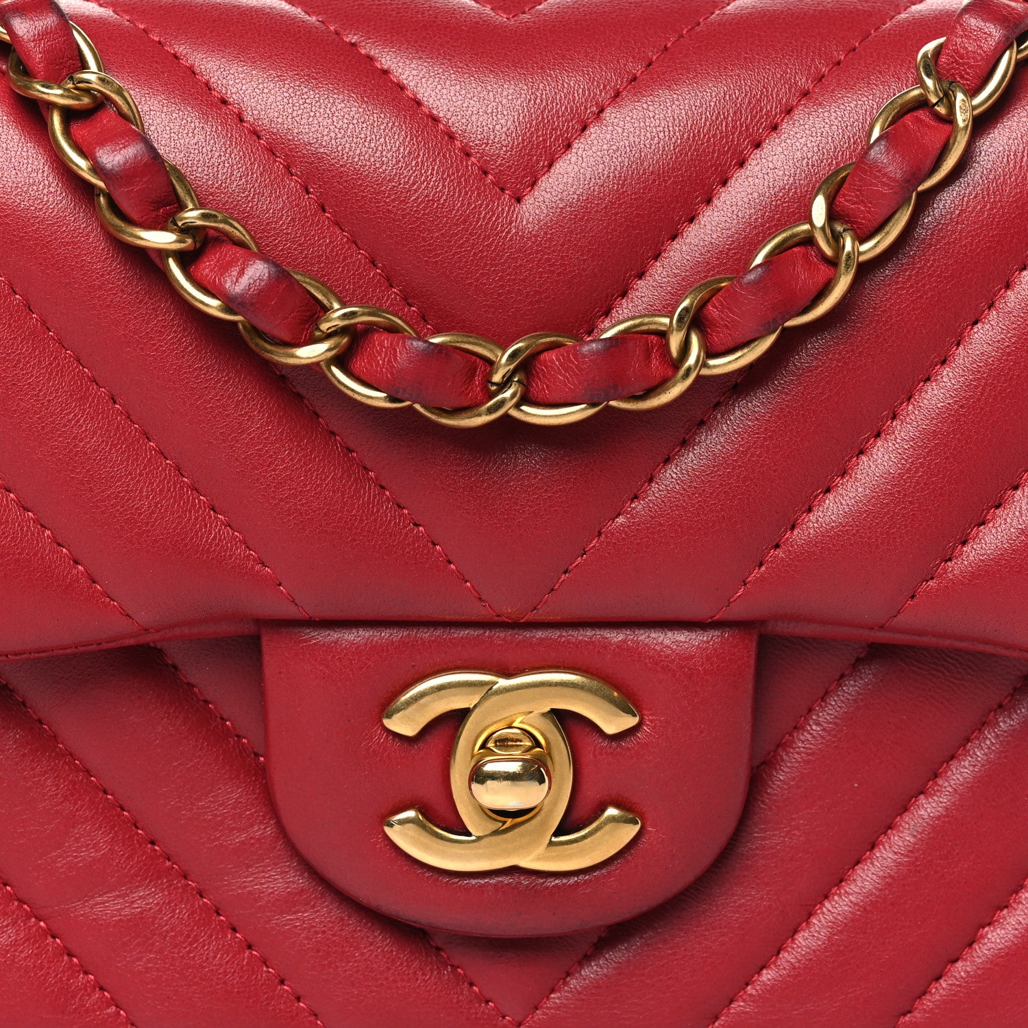 Chanel Lambskin Chevron Quilted Mini Rectangular Flap Red 8 of 15