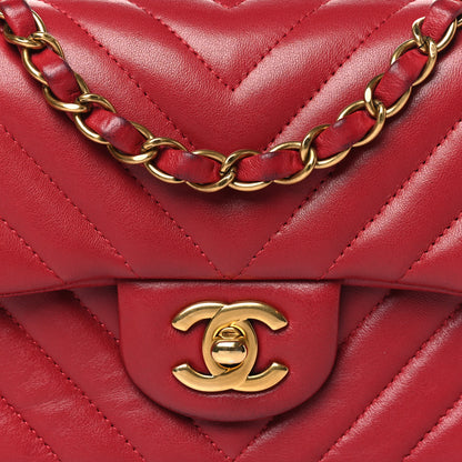 Chanel Lambskin Chevron Quilted Mini Rectangular Flap Red 8 of 15