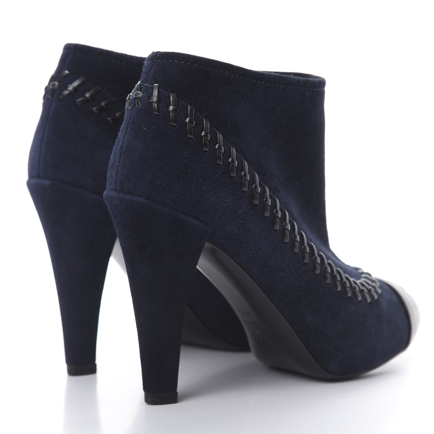 Suede Lambskin Short Boots 35.5 Navy Blue Black