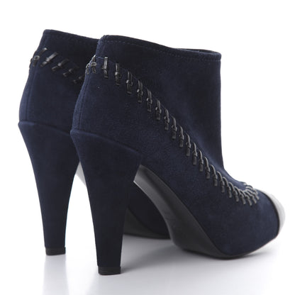 Chanel Suede Lambskin Short Boots 35.5 Navy Blue Black 4 of 9