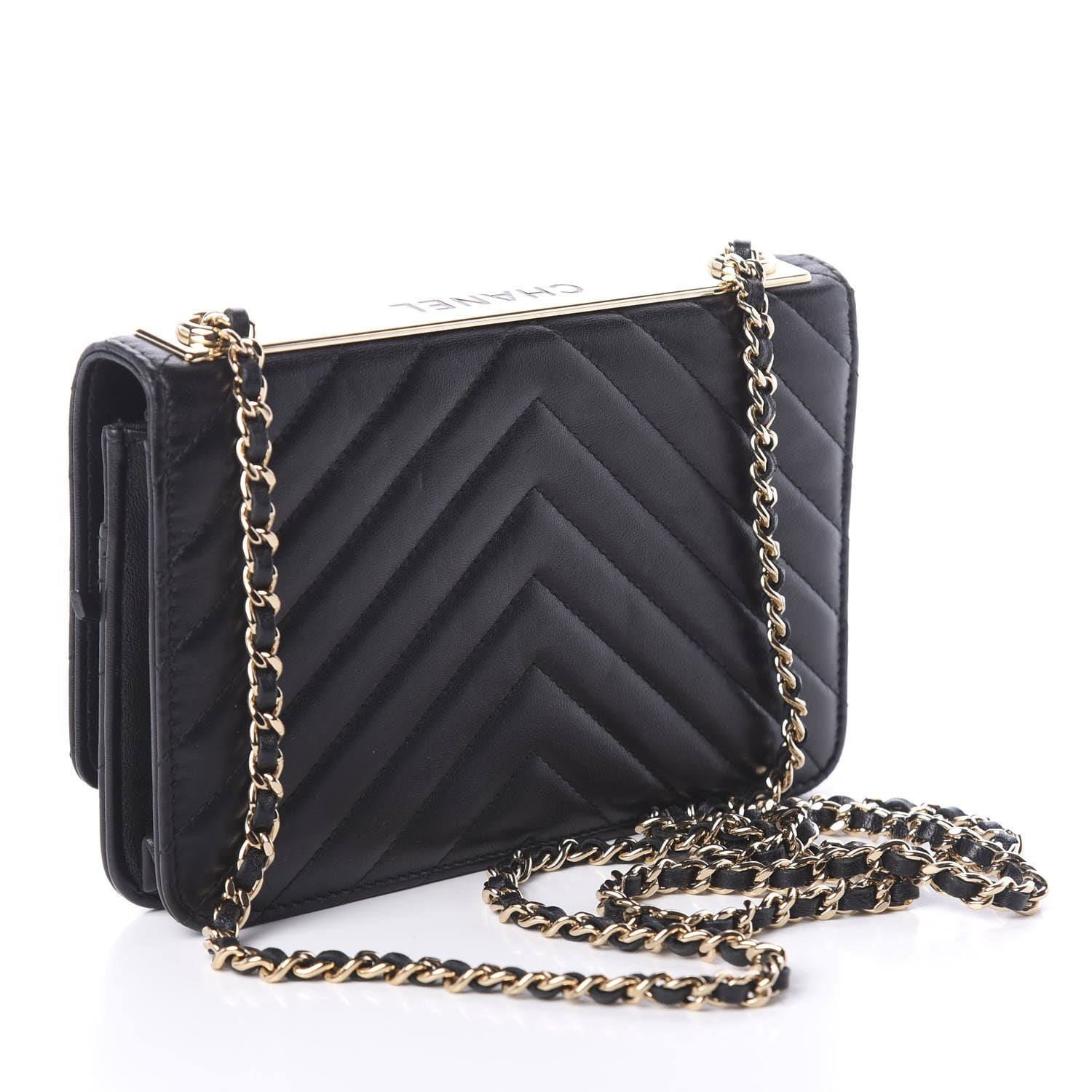 Chanel Lambskin Chevron Quilted Tendy CC Wallet On Chain WOC Black 3 of 11