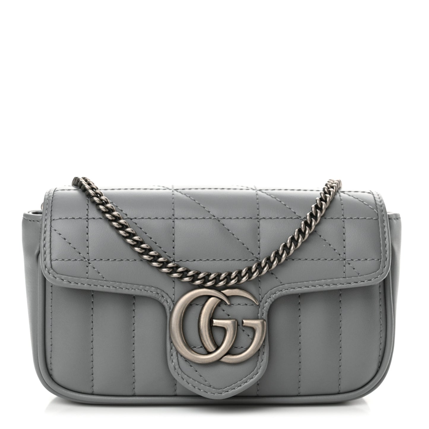 Calfskin Matelasse Aria Super Mini GG Marmont Shoulder Bag Deep Grey