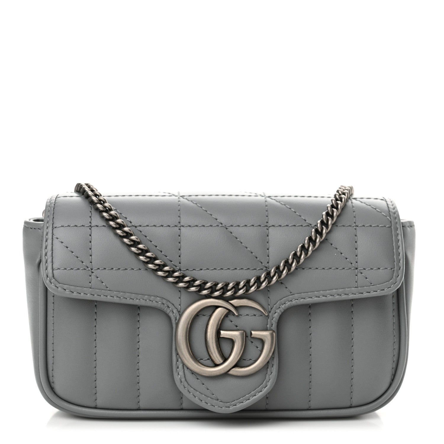 Gucci Calfskin Matelasse Aria Super Mini GG Marmont Shoulder Bag Deep Grey 1 of 13