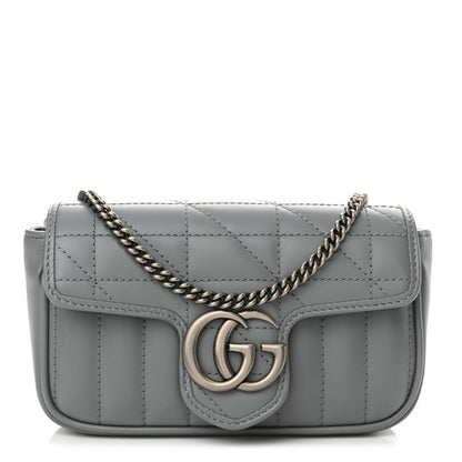 Gucci Calfskin Matelasse Aria Super Mini GG Marmont Shoulder Bag Deep Grey 1 of 13