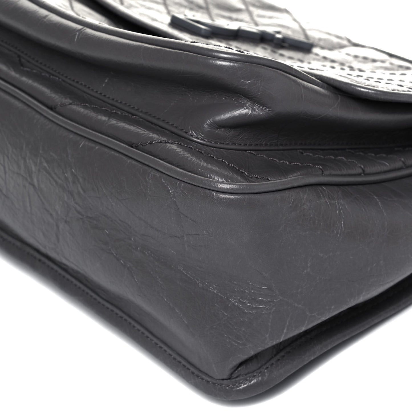 Crinkled Calfskin Matelasse Monogram Medium Niki Chain Satchel Light Gray