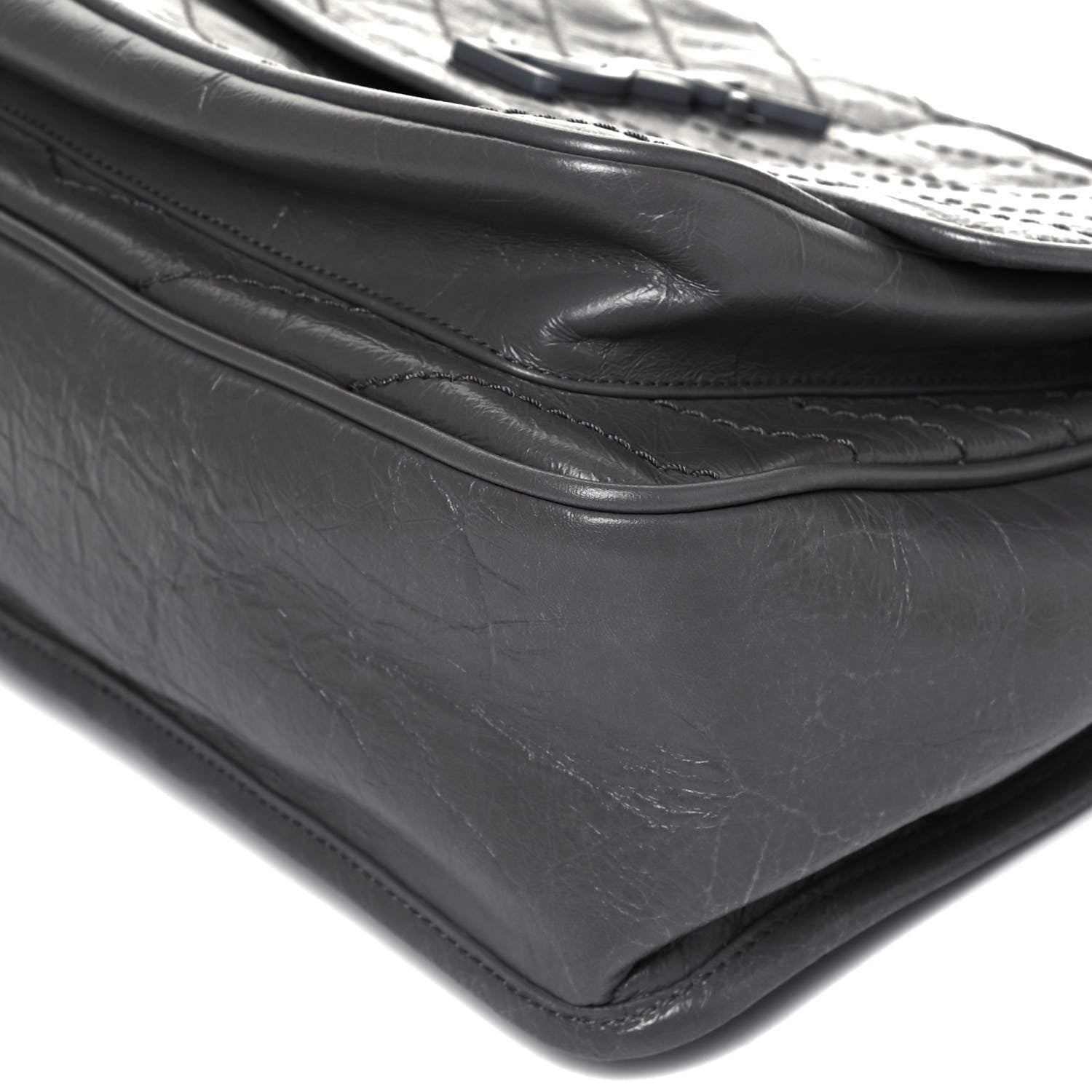 Saint Laurent Crinkled Calfskin Matelasse Monogram Medium Niki Chain Satchel Light Gray 8 of 8