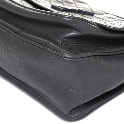 Saint Laurent Crinkled Calfskin Matelasse Monogram Medium Niki Chain Satchel Light Gray 8 of 8
