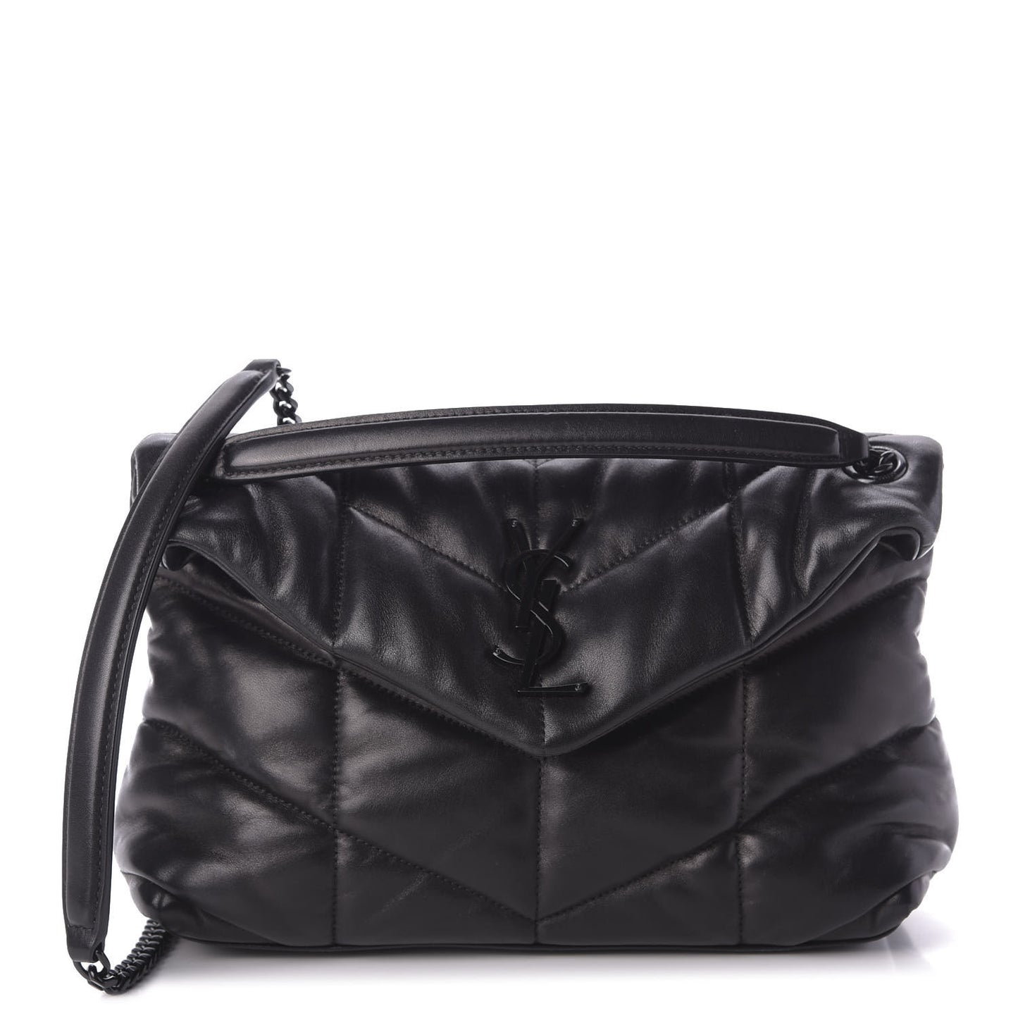 Lambskin Quilted Small Loulou Puffer Monogram Chain Satchel Black
