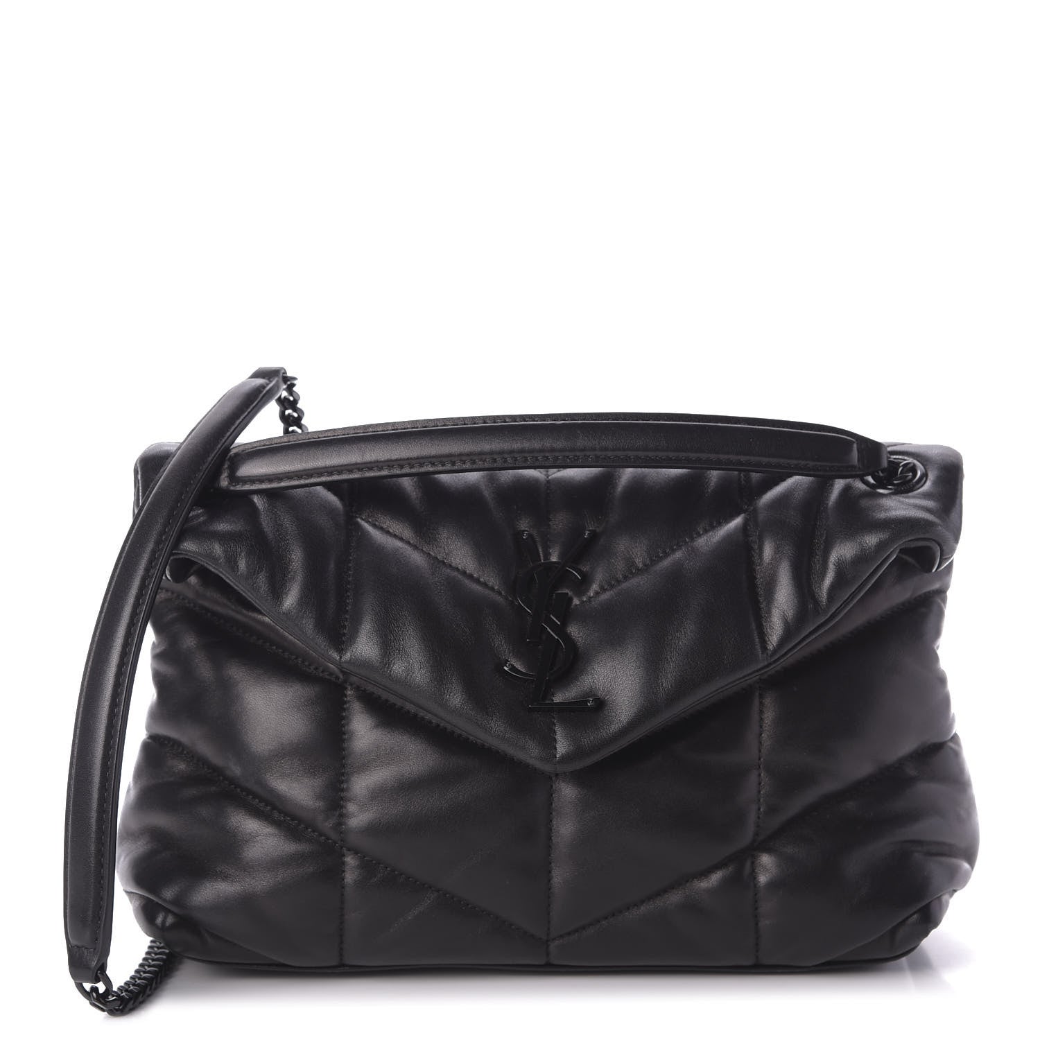 Saint Laurent Lambskin Quilted Small Loulou Puffer Monogram Chain Satchel Black 1 of 9