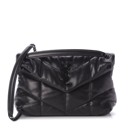 Saint Laurent Lambskin Quilted Small Loulou Puffer Monogram Chain Satchel Black 1 of 9