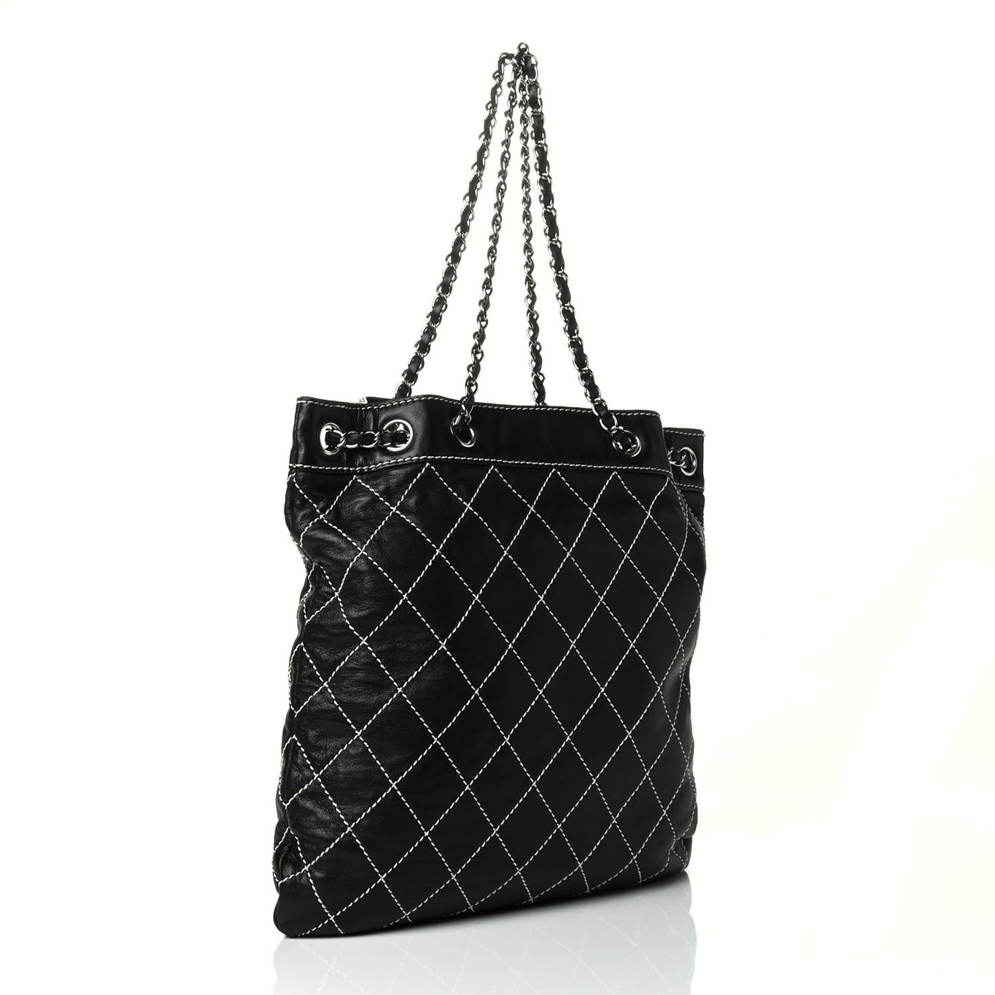 Lambskin Contrast Stitch Shoulder Bag Black