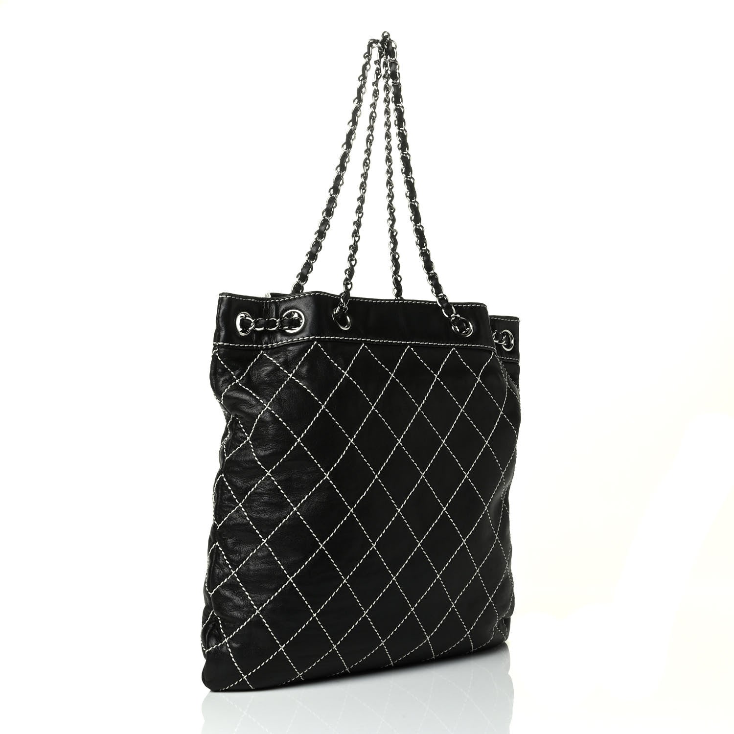 Chanel Lambskin Contrast Stitch Shoulder Bag Black 2 of 7
