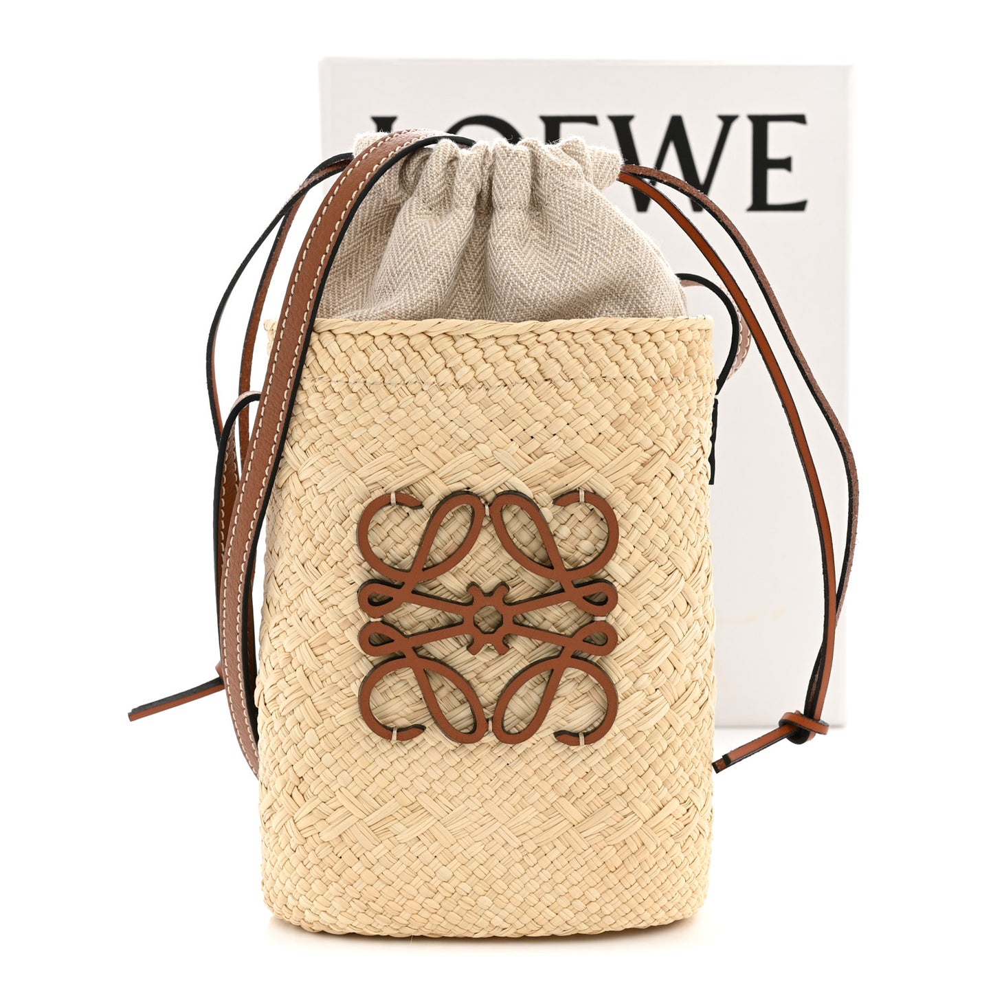 Calfskin Raffia Paulas Ibiza Square Bucket Bag  Natural Tan