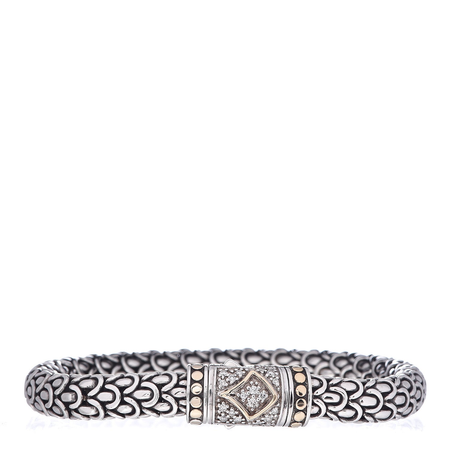 John Hardy Sterling Silver 18K Yellow Gold Diamond 8mm Naga Bracelet 1 of 4
