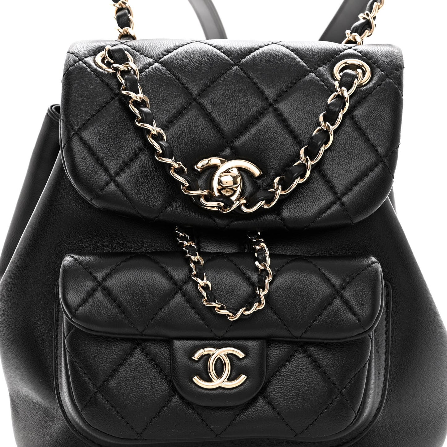 Lambskin Quilted Small Duma Drawstring Backpack Black