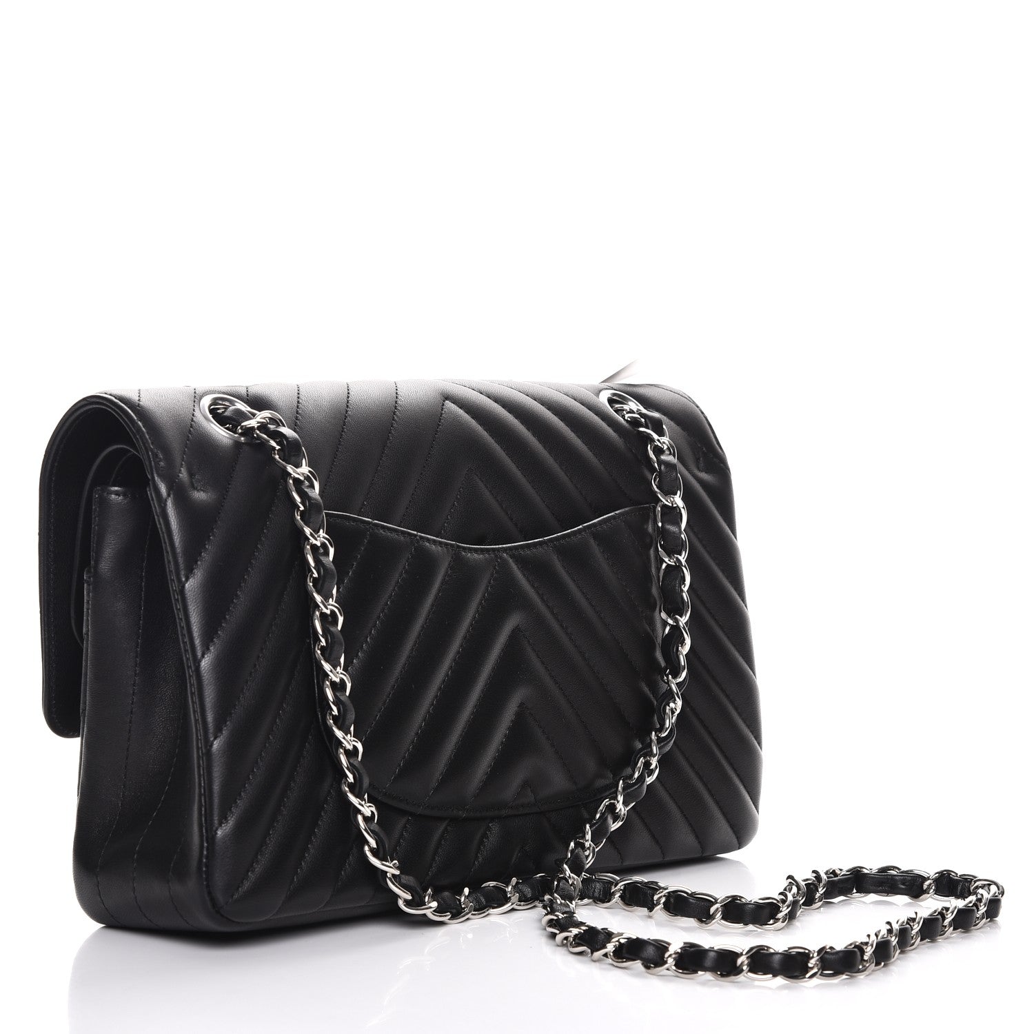 Chanel Lambskin Chevron Quilted Medium Double Flap Black 3 of 8
