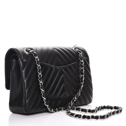 Chanel Lambskin Chevron Quilted Medium Double Flap Black 3 of 8