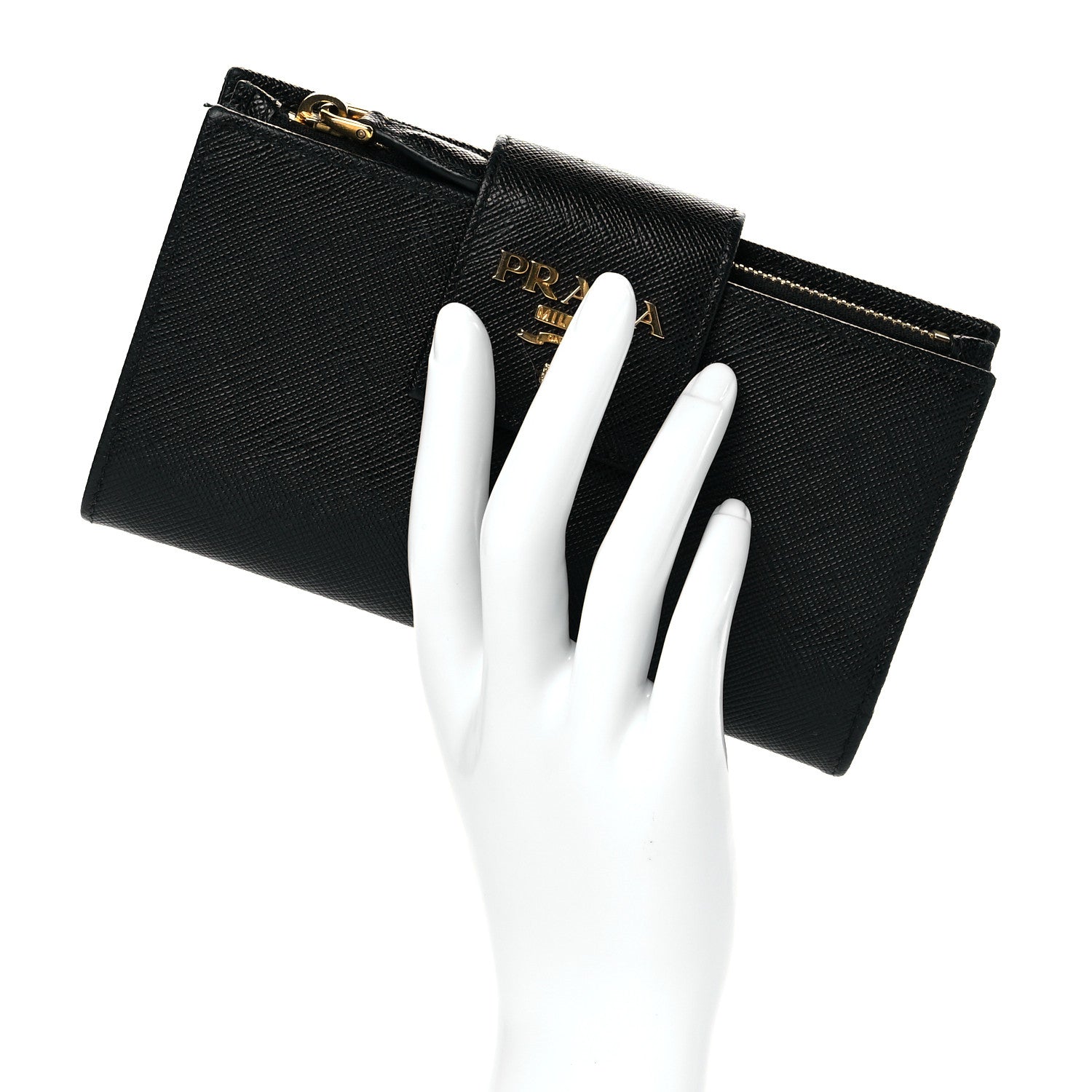 Prada Saffiano Metal Tab Wallet Black 2 of 10