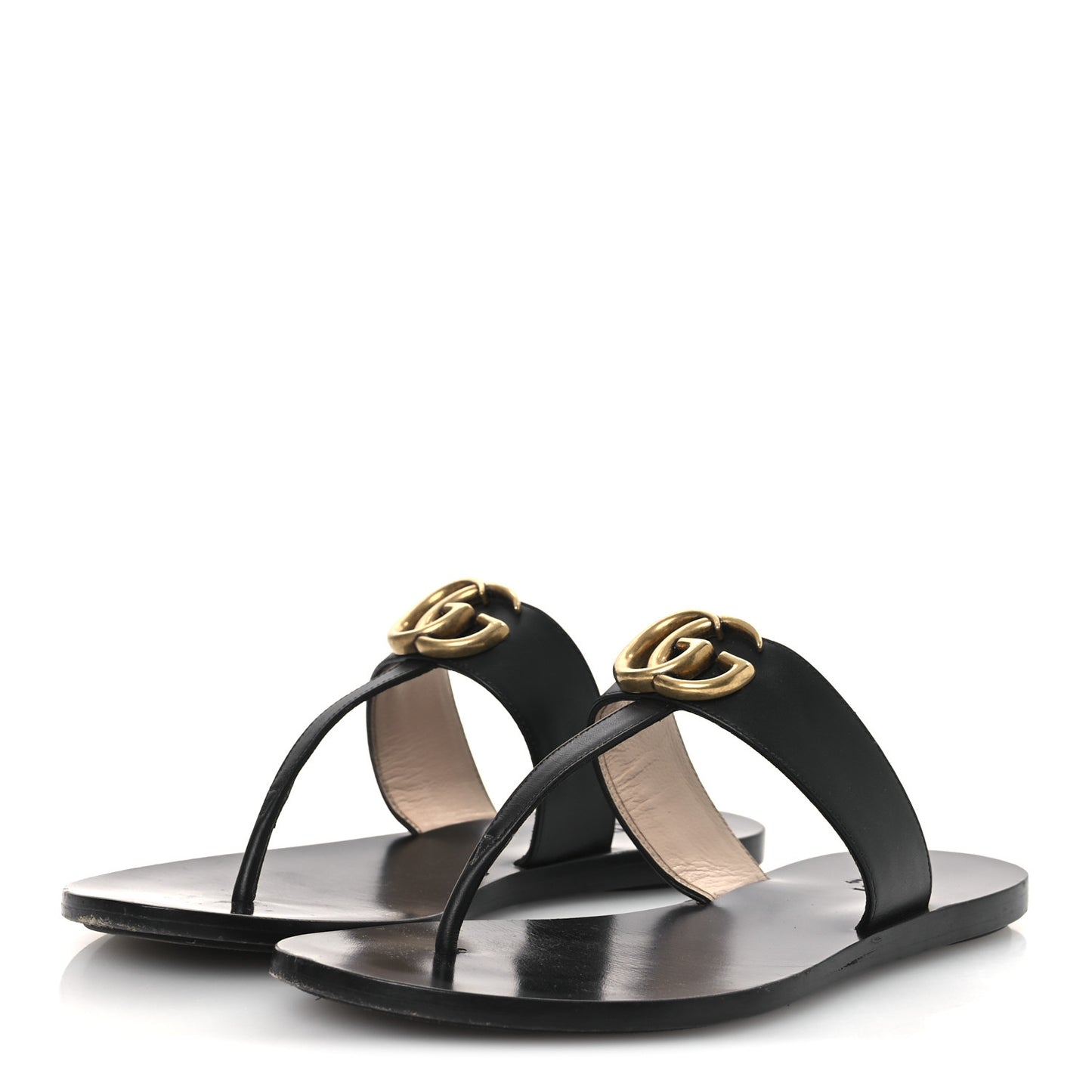 Calfskin GG Marmont Thong Sandals 36 Black