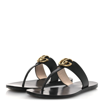 Gucci Calfskin GG Marmont Thong Sandals 36 Black 4 of 11
