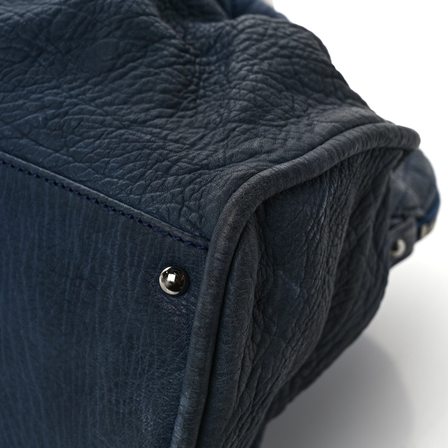 Distressed Lambskin Lady Braid Large Satchel Dark Blue