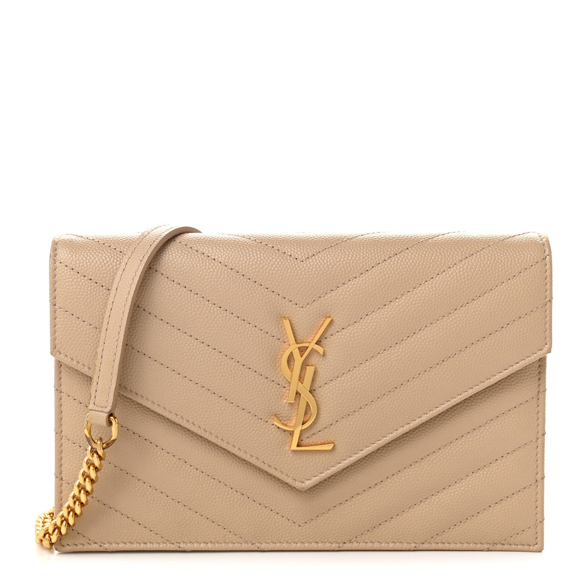 Saint Laurent Grain De Poudre Matelasse Chevron Monogram Envelope Chain Wallet Nude Powder 1 of 10