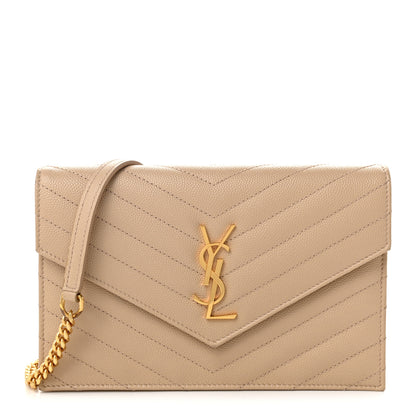 Saint Laurent Grain De Poudre Matelasse Chevron Monogram Envelope Chain Wallet Nude Powder 1 of 10