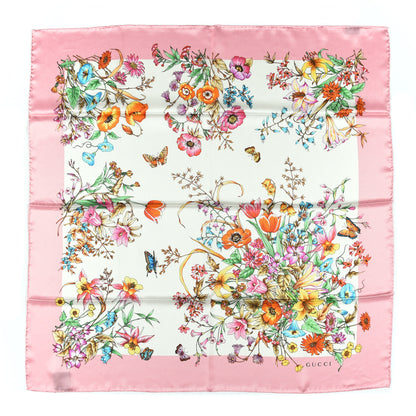 Gucci Silk Twill Eighties Bouquet Square Scarf Pink Ivory 1 of 4