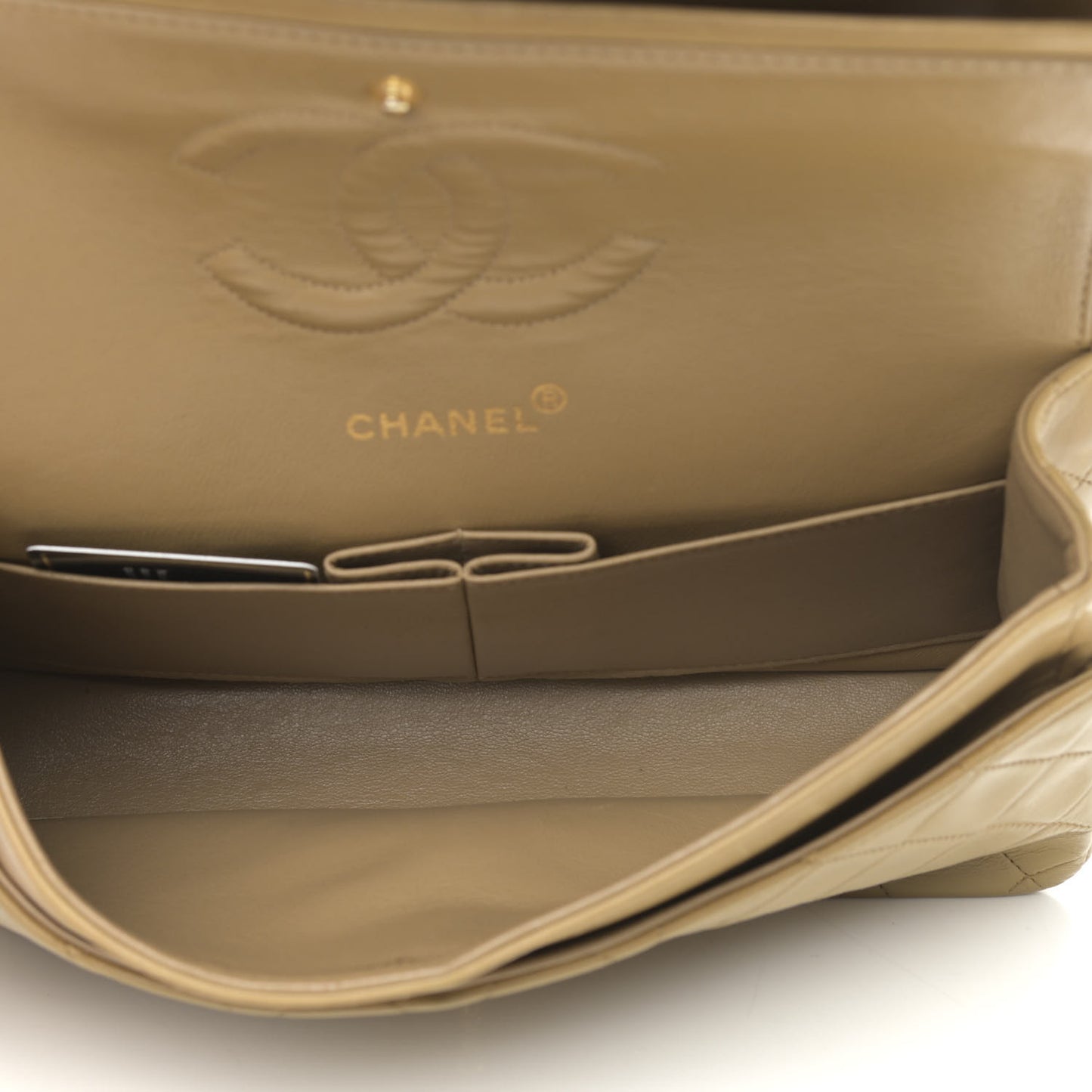 Lambskin Quilted Medium Double Flap Beige