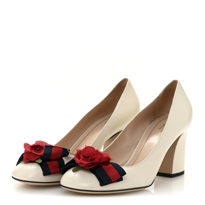 Gucci Malaga Kid Web Rose Pumps 39 Mystic White 4 of 10