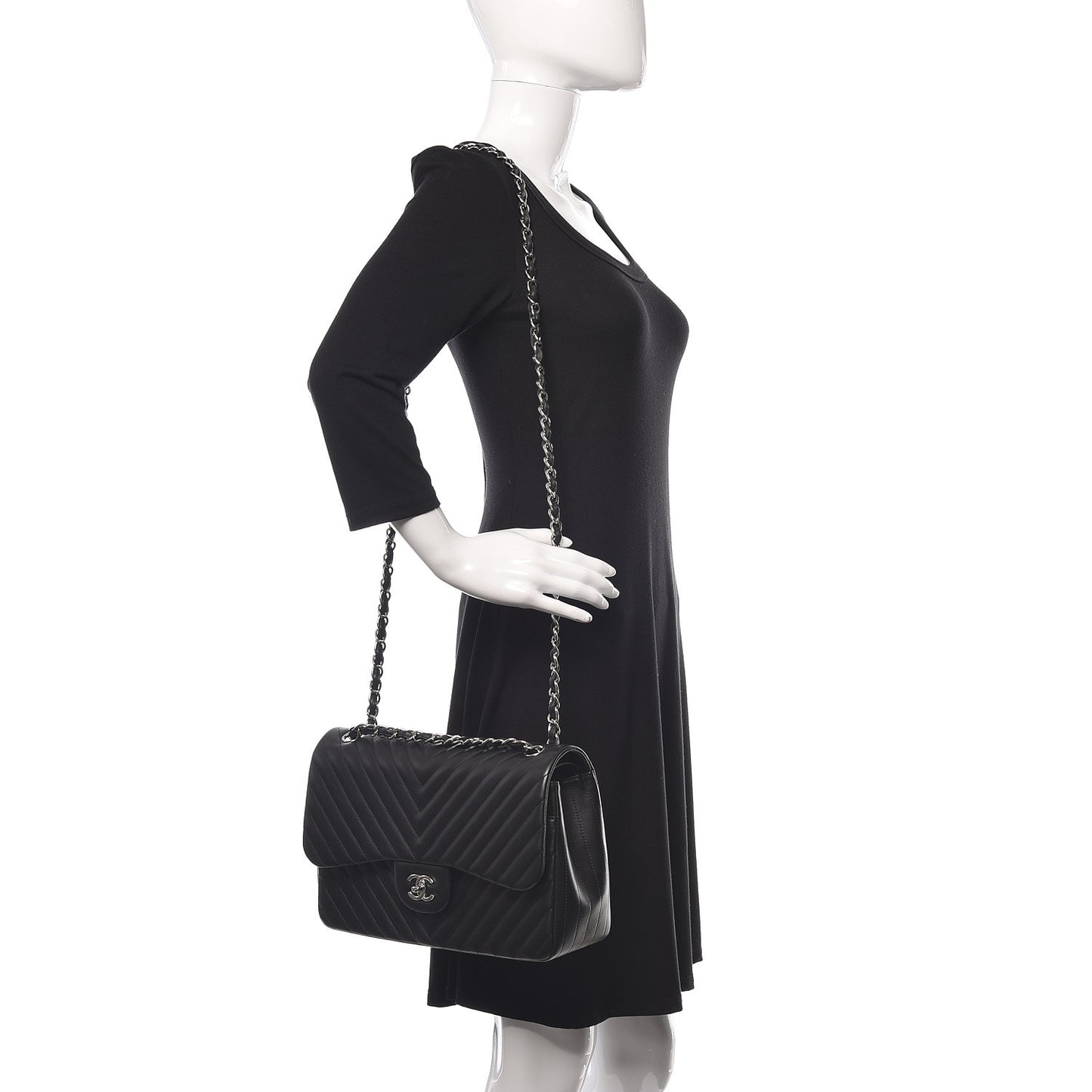 Lambskin Chevron Quilted Jumbo Double Flap Black