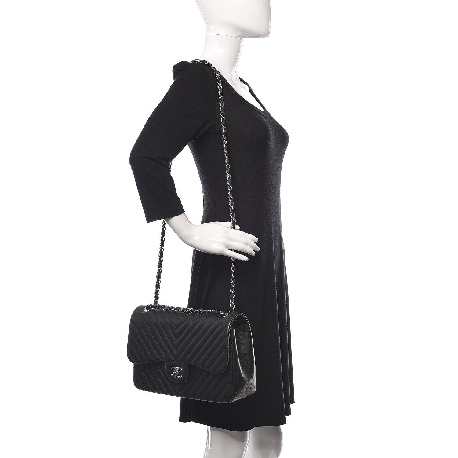 Chanel Lambskin Chevron Quilted Jumbo Double Flap Black 2 of 14