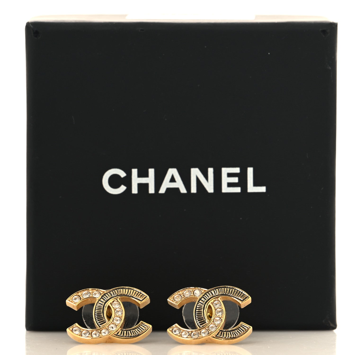 Chanel Metal Crystal CC Earrings Gold 5 of 5