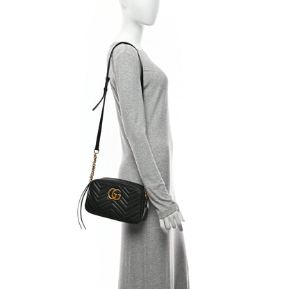 Gucci Calfskin Matelasse Small GG Marmont Chain Shoulder Bag Black 2 of 11