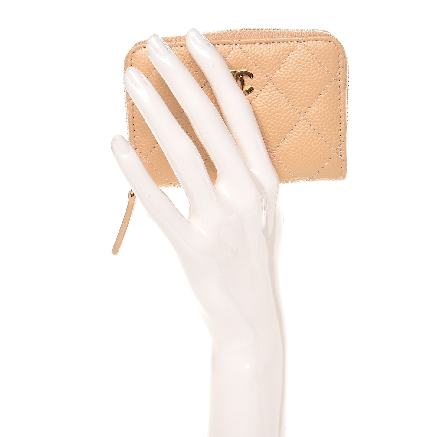 Caviar Quilted Zip Around Coin Purse Beige Clair