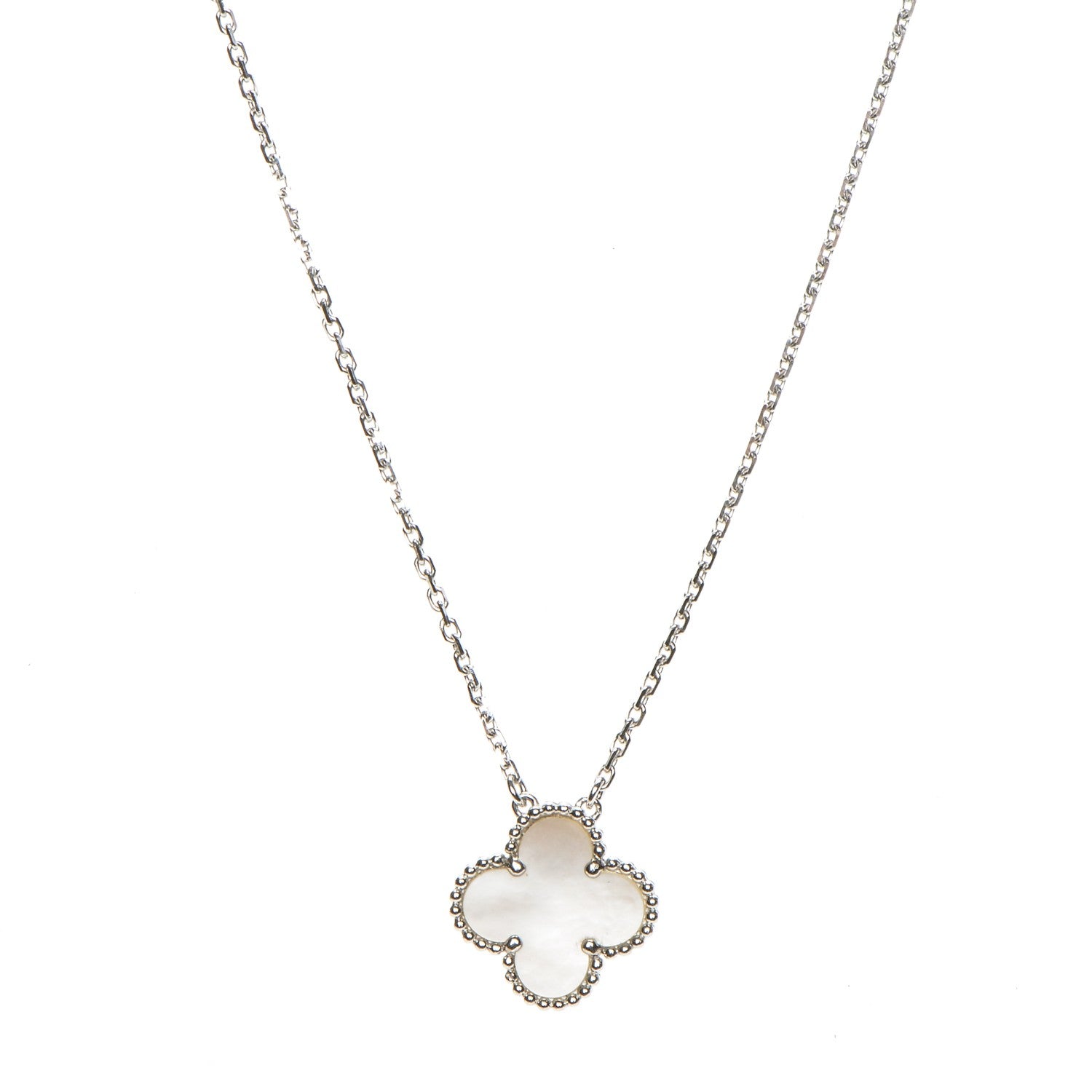 Van Cleef & Arpels 18K White Gold Mother of Pearl Vintage Alhambra Pendant Necklace 1 of 7